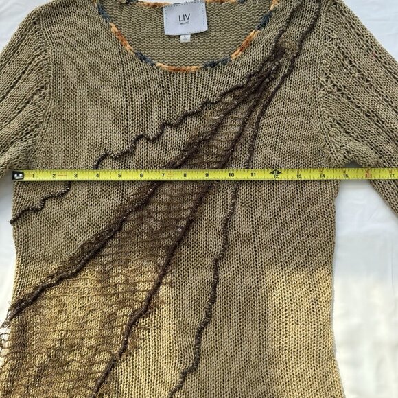 LIV Milano Women’s Boho Beige Sweater With Sequin, Mesh Embellishment Size Large - Picture 12 of 14